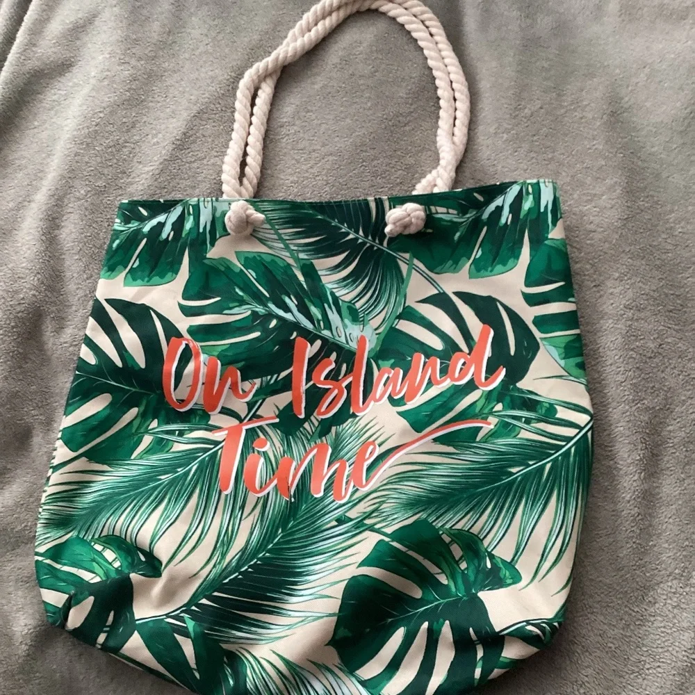 On Island Time Tropical Tote Bag Canvas Beach Travel